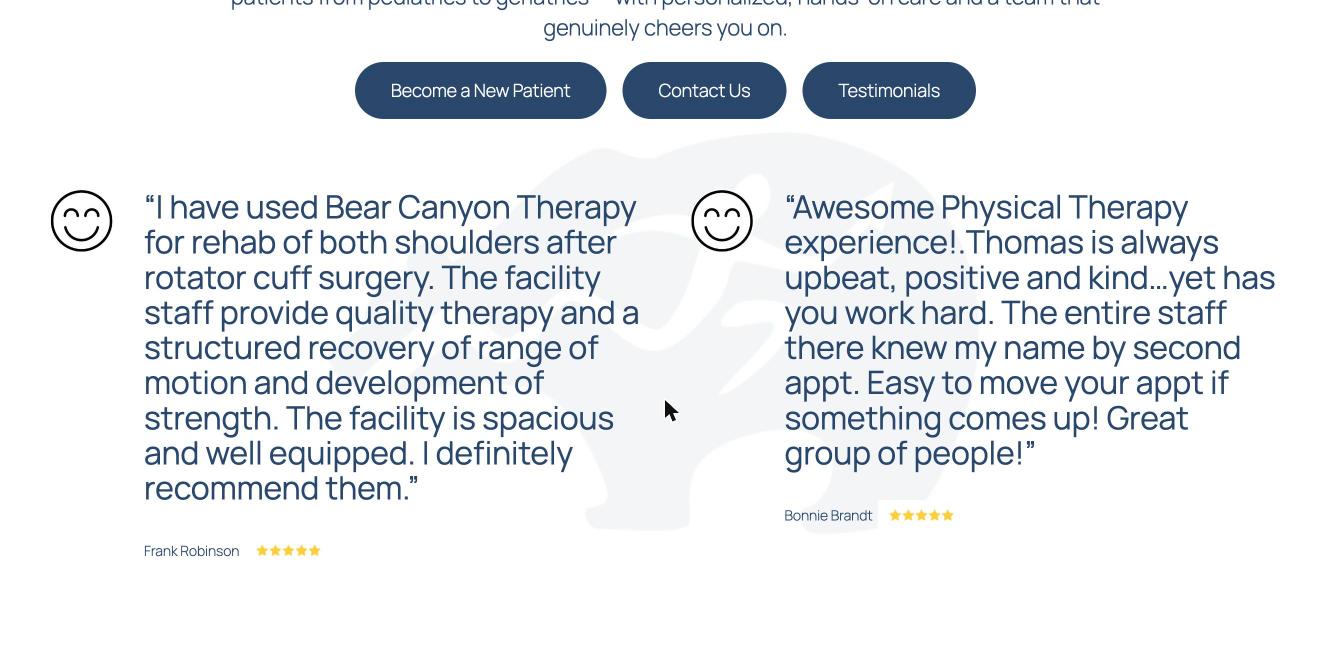 Patient testimonials for Bear Canyon Therapy Associates physical therapy clinic in Albuquerque